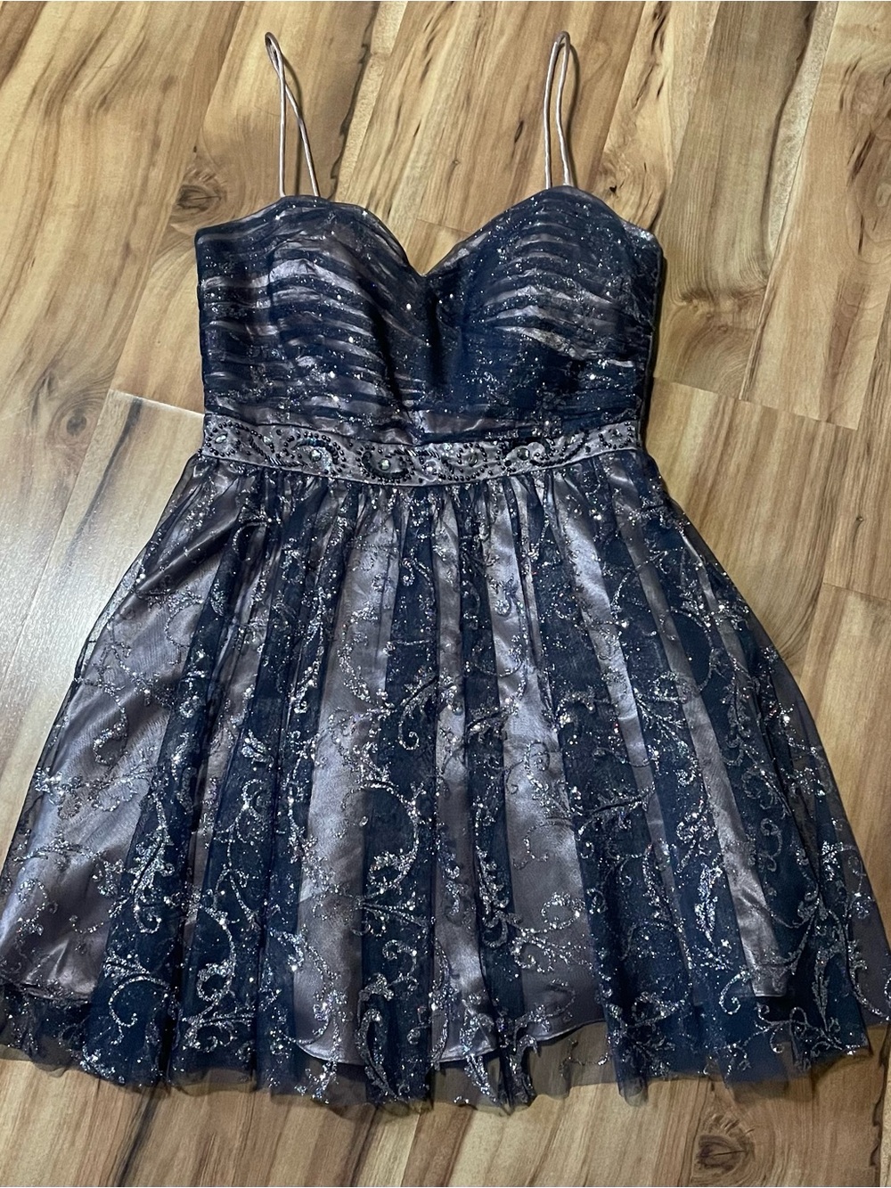 Jump Navy Blue Silver Glitter Tulle Homecoming Cocktail Dress Sweetheart Sz 7/8